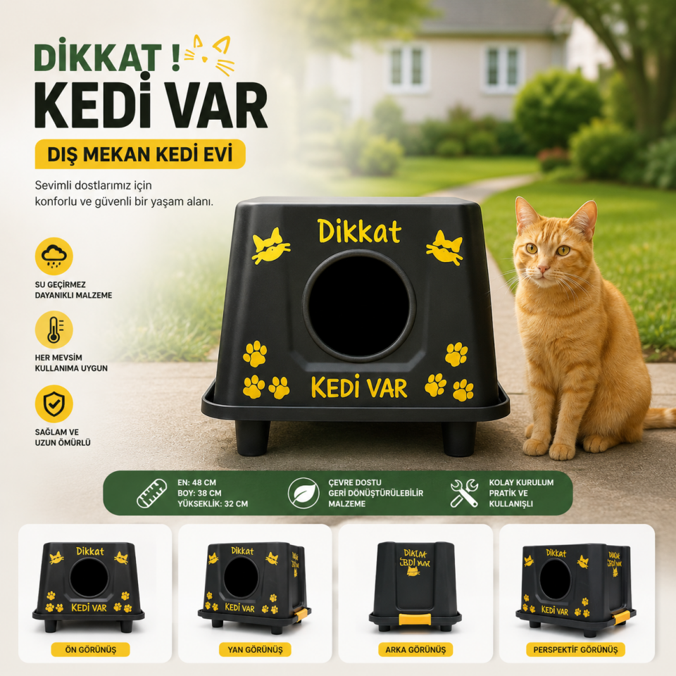 Kartepe Kedi Evi Small - Yağmura ve Soğuğa Dayanıklı Plastik Kulübe