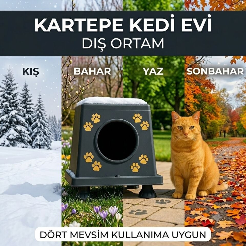 Kartepe Dış Mekân Kedi Evi – Su Geçirmez, Yalıtımlı, Sağlam Plastik