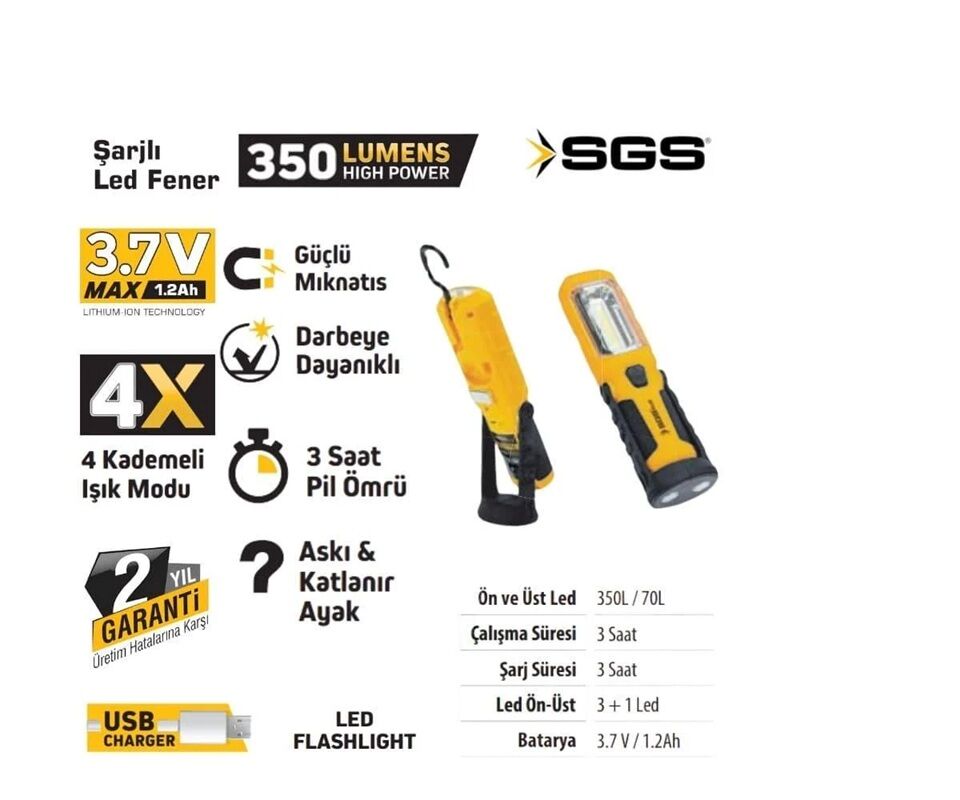 SGS 5054 ŞARJLI LED FENER 350 LÜMEN