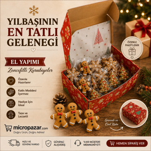 Yılbaşı Zencefilli Tarçınlı Kurabiye 30'lu Karışık Kutu (Adam, Yıldız, Çam Ağacı