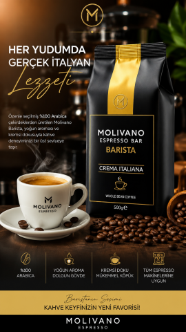 Caffè Molivano Espresso Bar Çekirdek Kahve 500 G – Kremamsı, Yumuşak İçimli Espresso Kahvesi