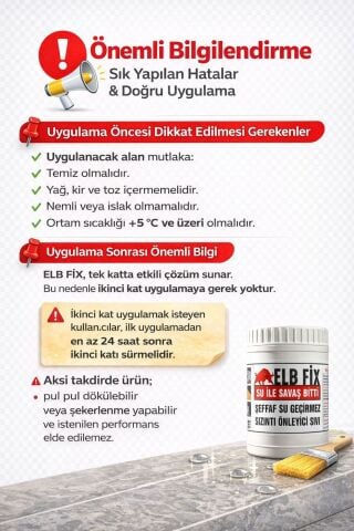 Elb Fix Şeffaf Su Yalıtım Sıvısı - Su Geçirmez Sızıntı Önleyici İzolasyon Malzemesi 1KG