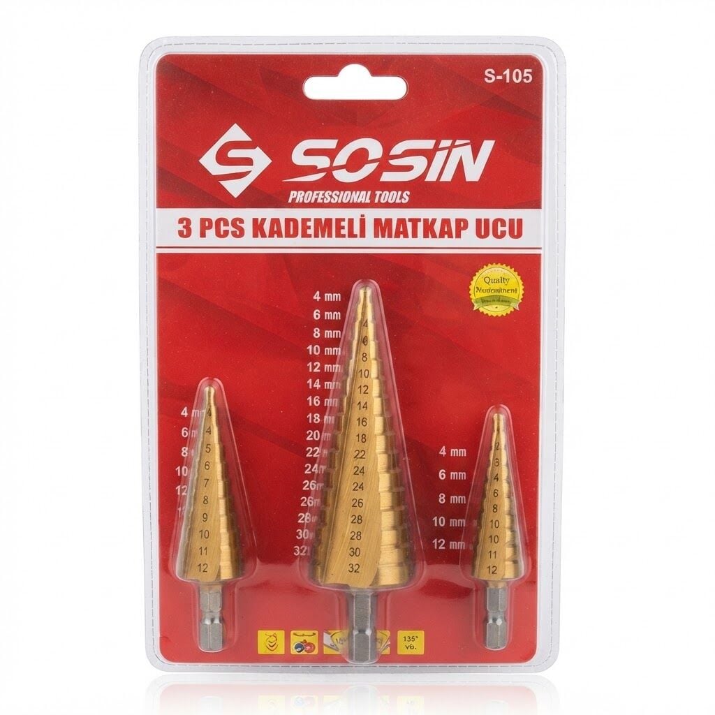 SOSIN 3 PCS Kademeli Matkap Ucu Seti (CMC6590)