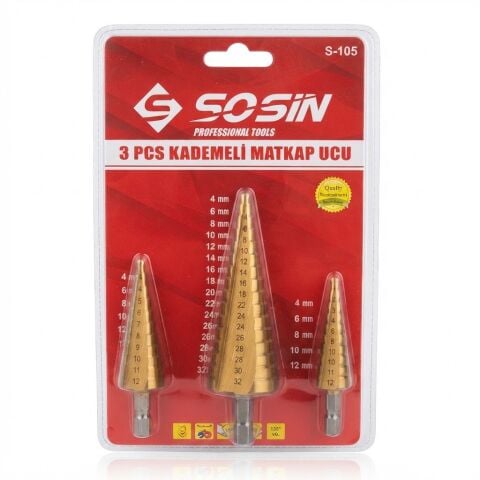 SOSIN 3 PCS Kademeli Matkap Ucu Seti (CMC6590)