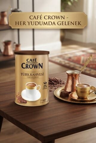 Cafe Crown 250 gr Teneke Türk Kahvesi Geleneksel Lezzet ve Yoğun Aroma ile Metal Kutu