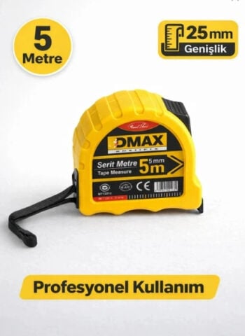 DMAX Profesyonel Çelik Şerit Metre 5 Metre x 25 mm Kilit Sistemli Dayanıklı Ölçüm Metresi