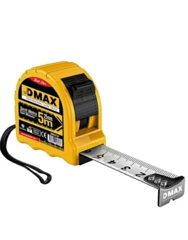 DMAX Profesyonel Çelik Şerit Metre 5 Metre x 25 mm Kilit Sistemli Dayanıklı Ölçüm Metresi
