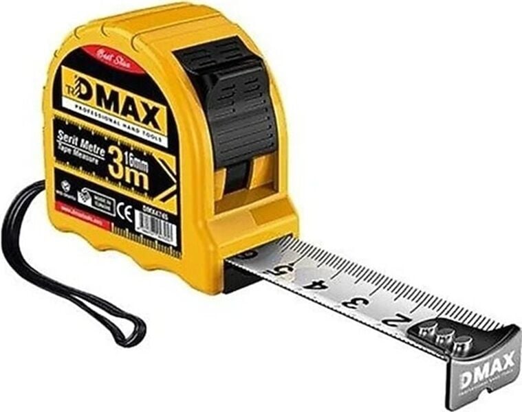 DMAX Profesyonel Şerit Metre 3 Metre x 16 mm Alt Üst Frenli MID Onaylı Çelik Ölçüm Metresi