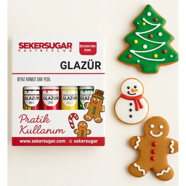 Şeker & Sugar Şeker&Sugar Glazür 4'lü Set 40 gr Beyaz, Kırmızı, Sarı, Yeşil