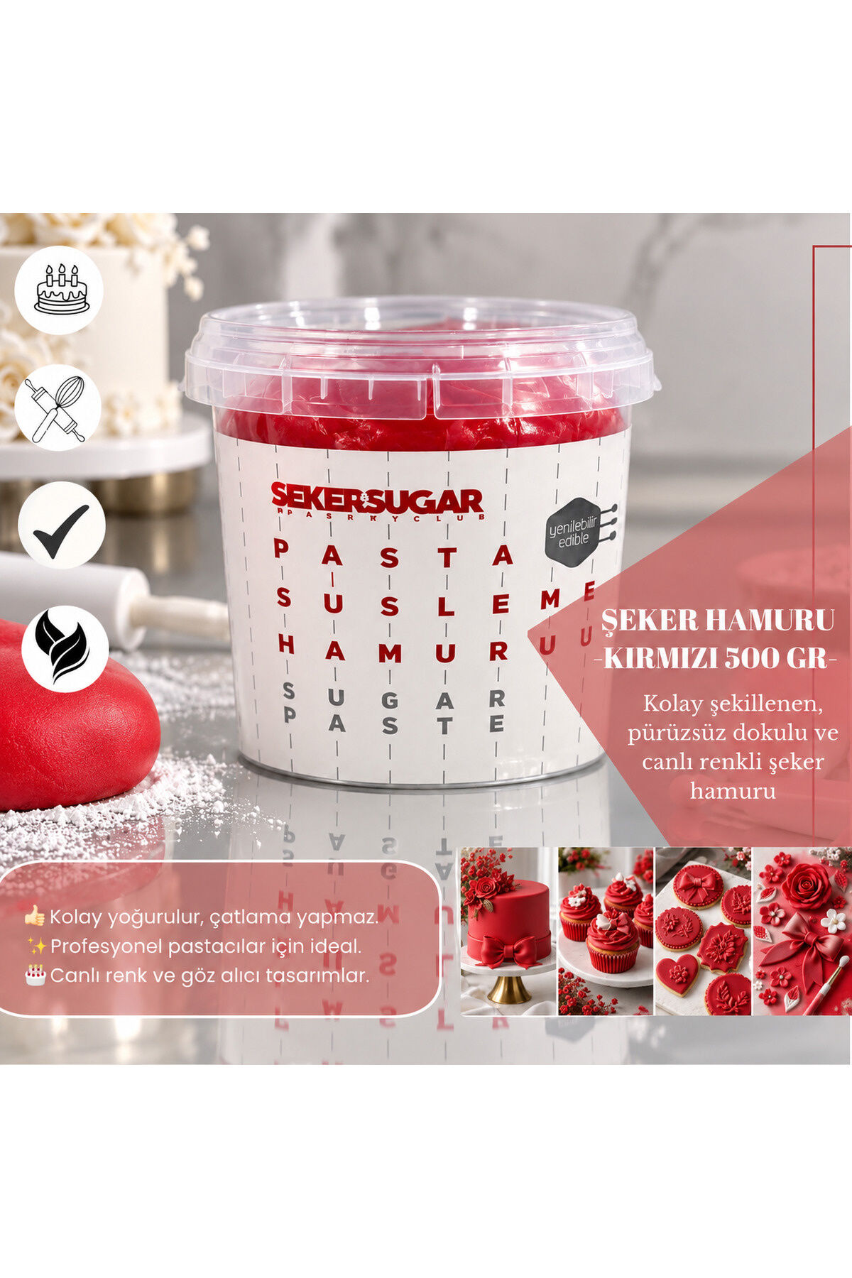 ŞEKER & SUGAR Şeker & Sugar - KIRMIZI Şeker Hamuru 500gr