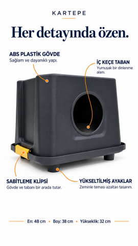 Kartepe Dış Mekân Plastik Kedi Evi  Outdoor  Black Large