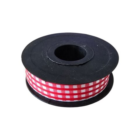 Baskılı Saten Kurdele – Kırmızı Beyaz Kare Desenli 2,5 cm x 20 m