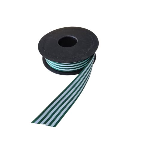 Baskılı Saten Kurdele – Yeşil Beyaz Çizgili 2,5 cm x 20 m