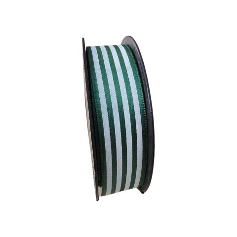 Baskılı Saten Kurdele – Yeşil Beyaz Çizgili 2,5 cm x 20 m