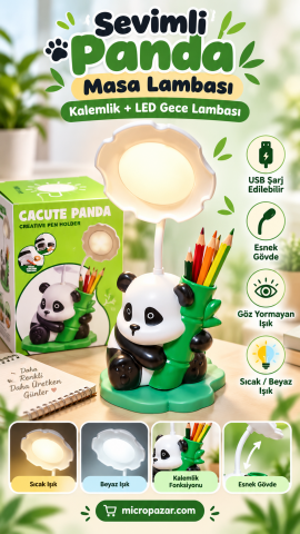 Sevimli Panda LED Masa Lambası ve Kalemlik