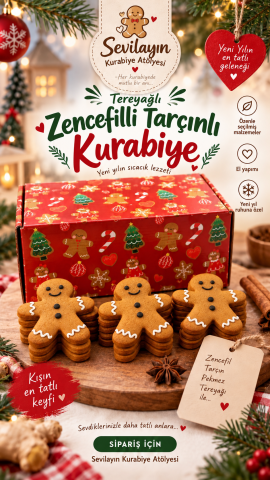 Sevilayın Kurabiye Atölyesi Tereyağlı Zencefilli Tarçınlı Kurabiye Adam – 15 Adet Yılbaşı Kutulu